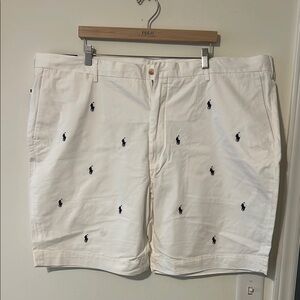 Mens Polo by Ralph Lauren White Flat Front Embroidered Shorts